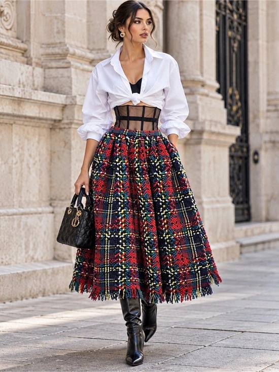 Dior Dresses & Skirts - Christian Dior Plaid Maxi Skirt in Black & Red US 4